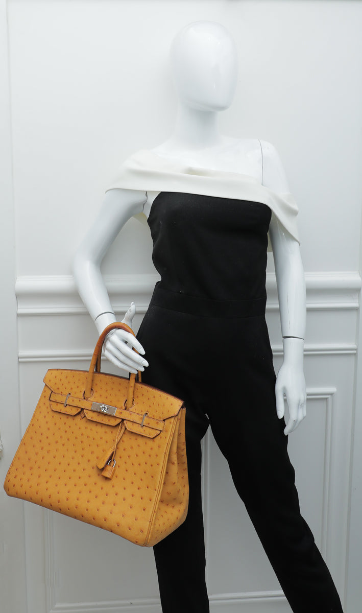 Hermes Tabac Camel Ostrich Birkin 35 Bag