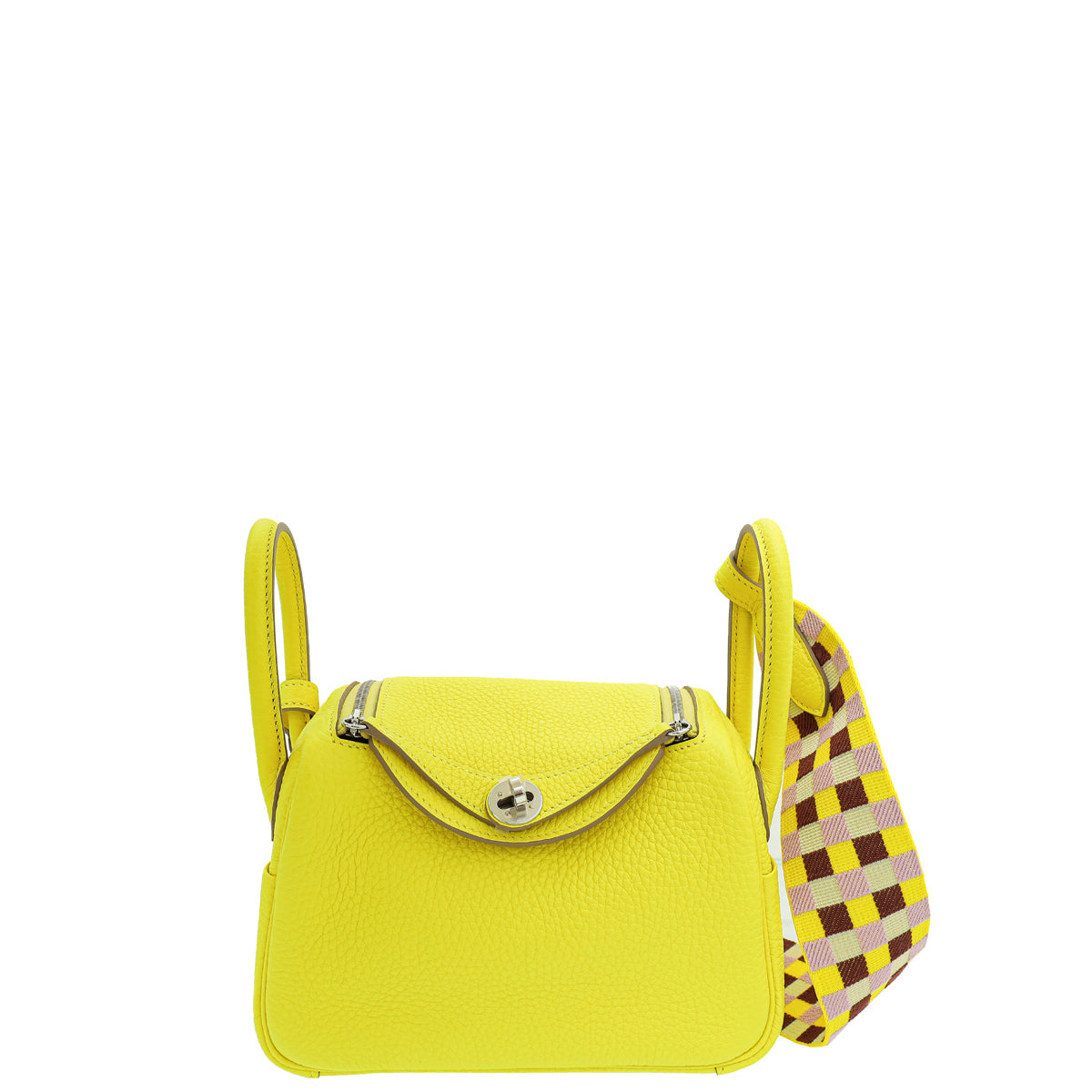 Hermes Lime Mini Lindy Bag W/ Sangle Maxi Quadrille Strap