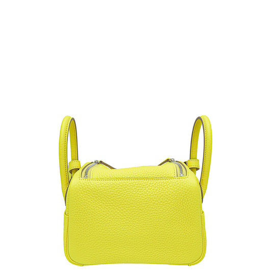 Hermes Lime Mini Lindy Bag W/ Sangle Maxi Quadrille Strap