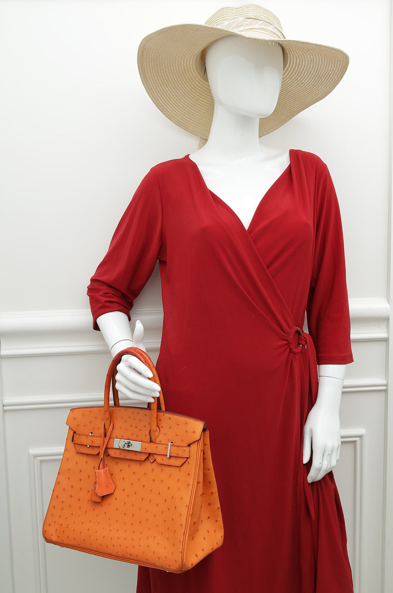 Hermes Tangerine Ostrich Birkin 30 Bag