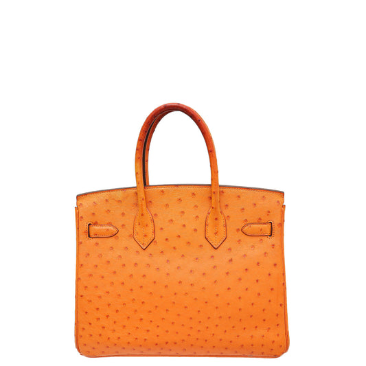 Hermes Tangerine Ostrich Birkin 30 Bag