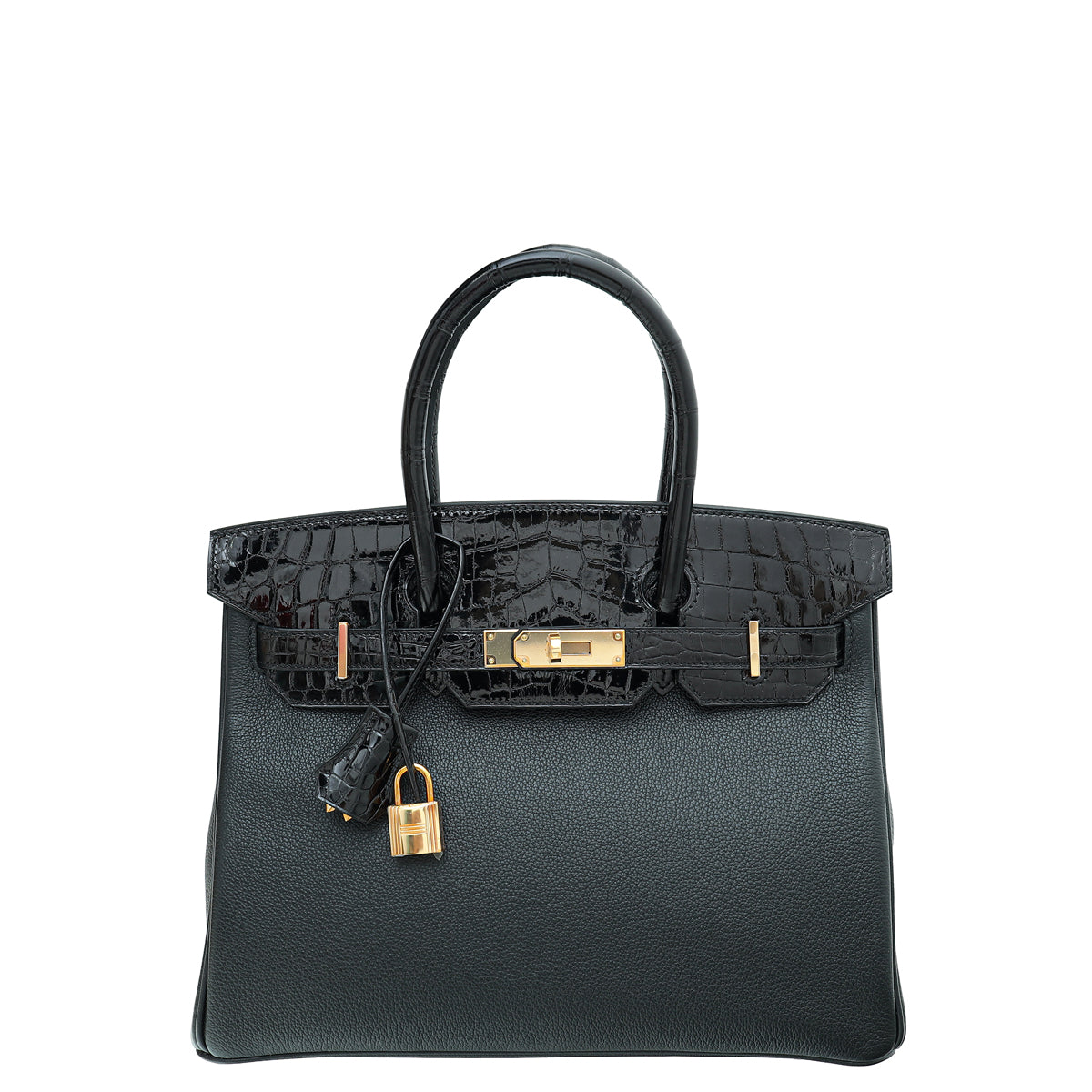 Hermes Noir Novillo Shiny Niloticus Crocodile Touch Birkin 30 Bag