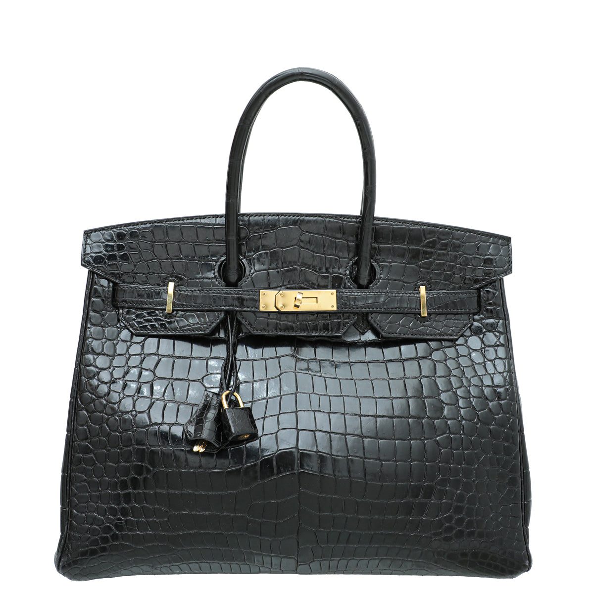 Hermes Noir Crocodile Porosus Birkin 35 Bag