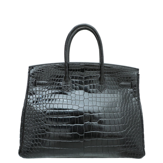 Hermes Noir Crocodile Porosus Birkin 35 Bag