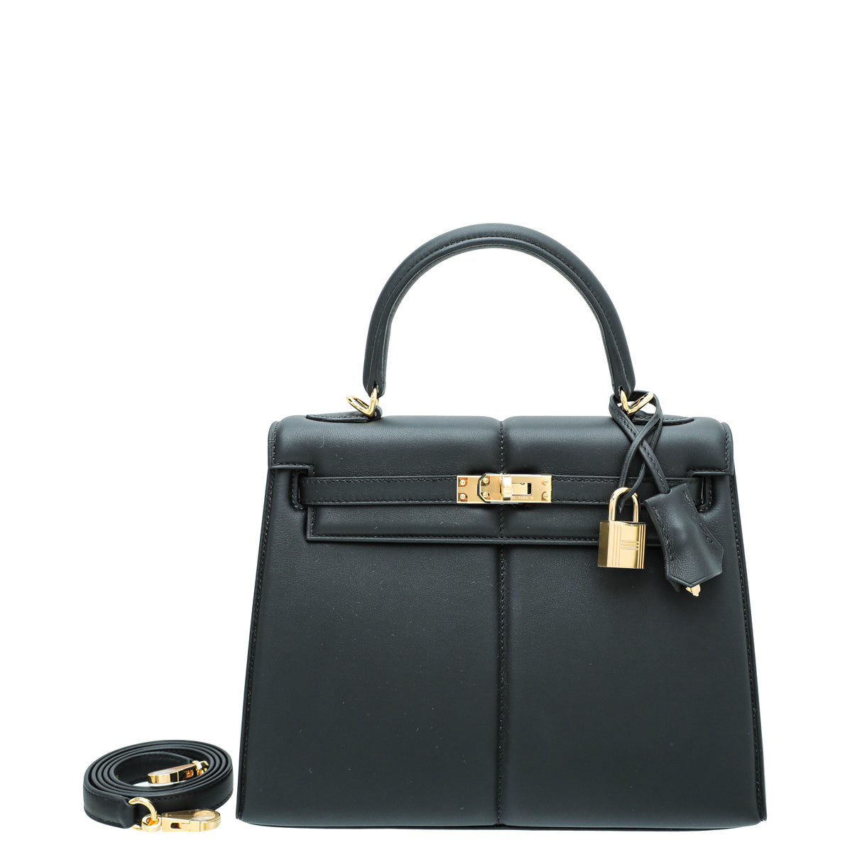 Hermes Noir Padded Sellier Kelly 25 Bag