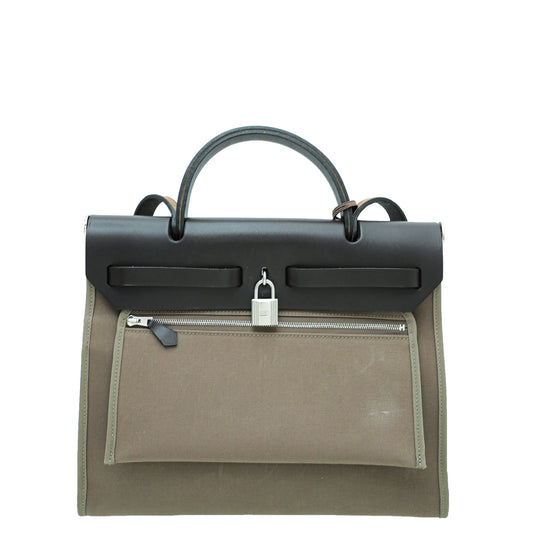 Hermes Bicolor Herbag Vache Hunter Toile PM Bag