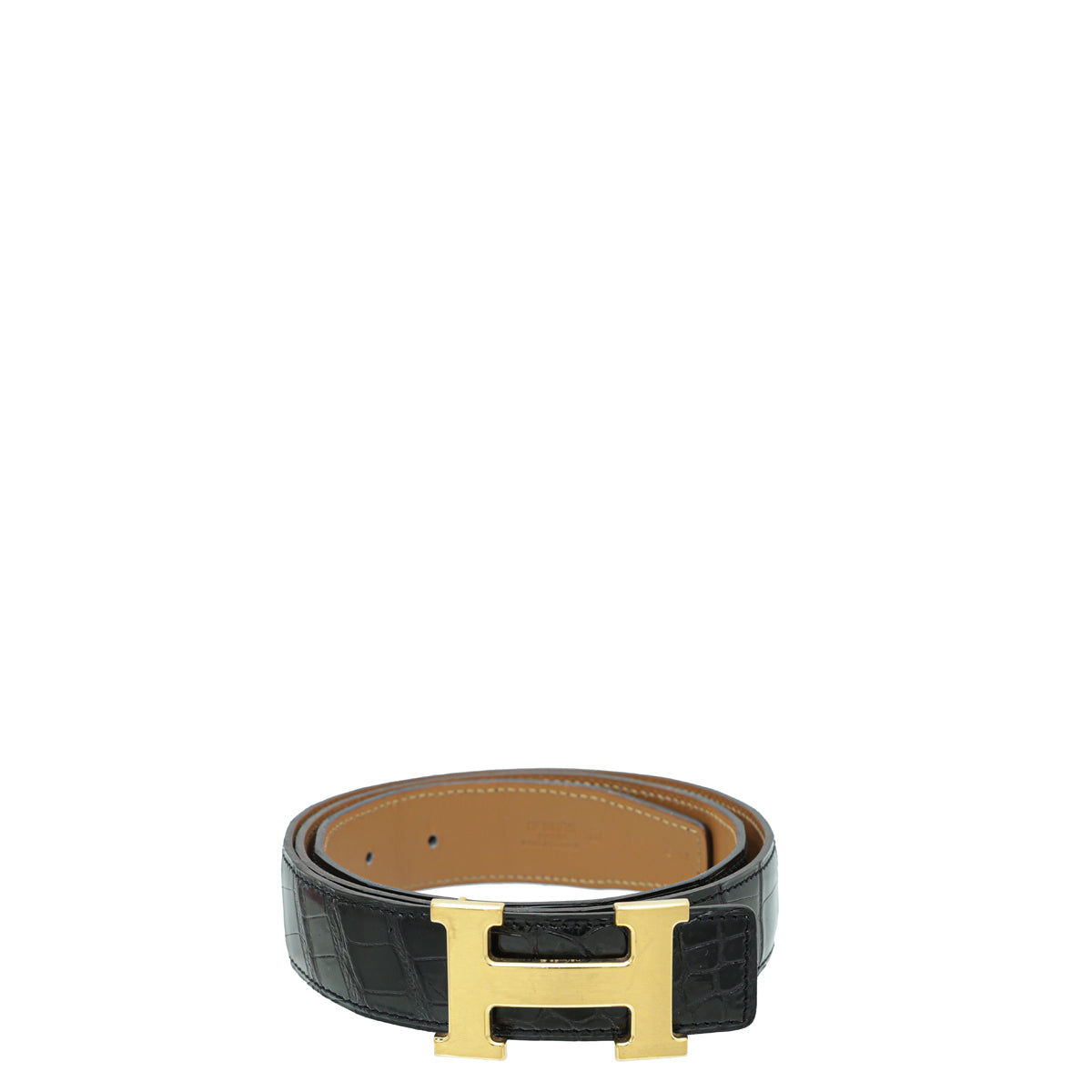 Hermes Noir Shiny Crocodile Porosus H Belt