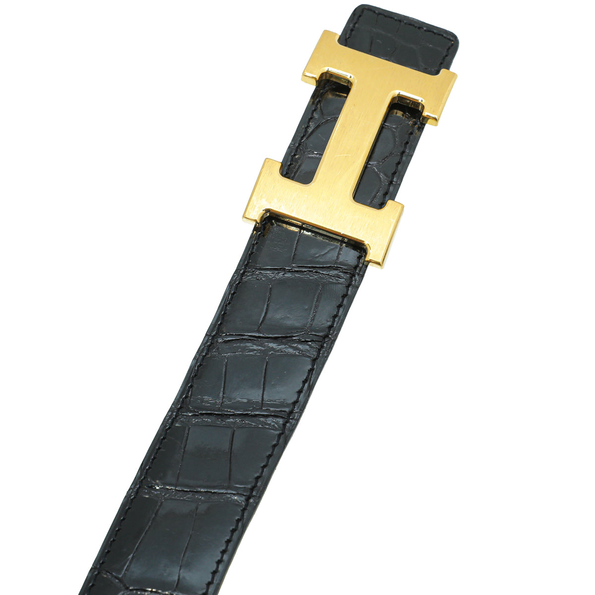 Hermes Noir Shiny Crocodile Porosus H Belt