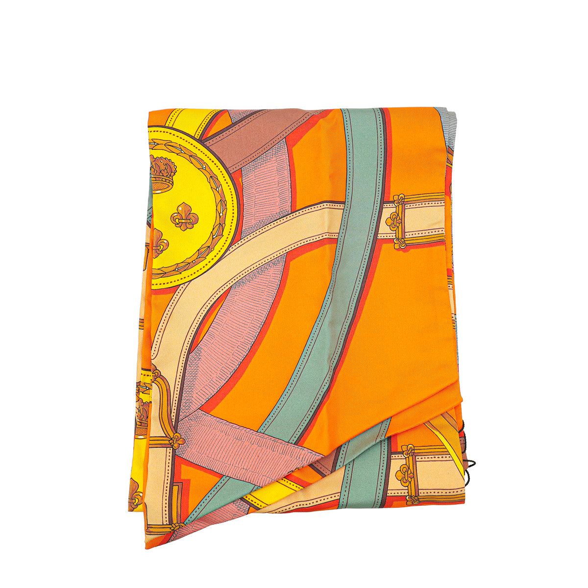 Hermes Orange Multicolor H .D'Origny Printed Silk Maxi Twilly