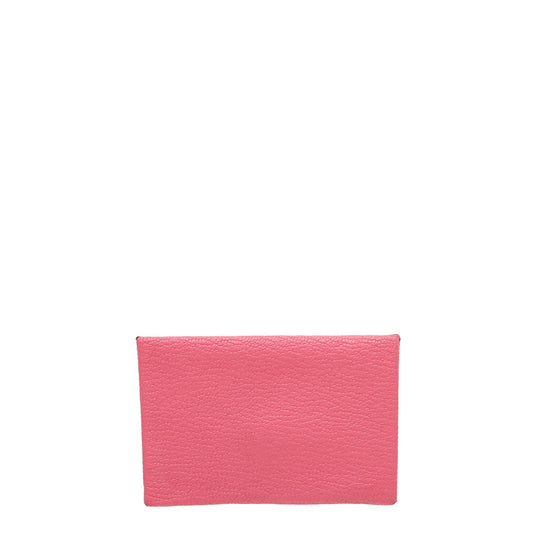 Hermes Rose Azalee Chevre Mysore Calvi Card Holder