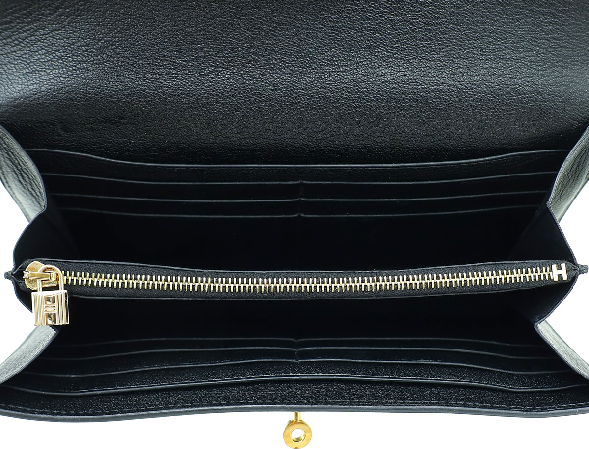 Hermes Noir Mysore Goatskin Kelly Classic Wallet