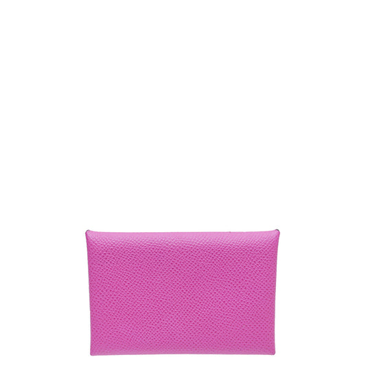 Hermes Rose Pourpre Calvi Card Holder