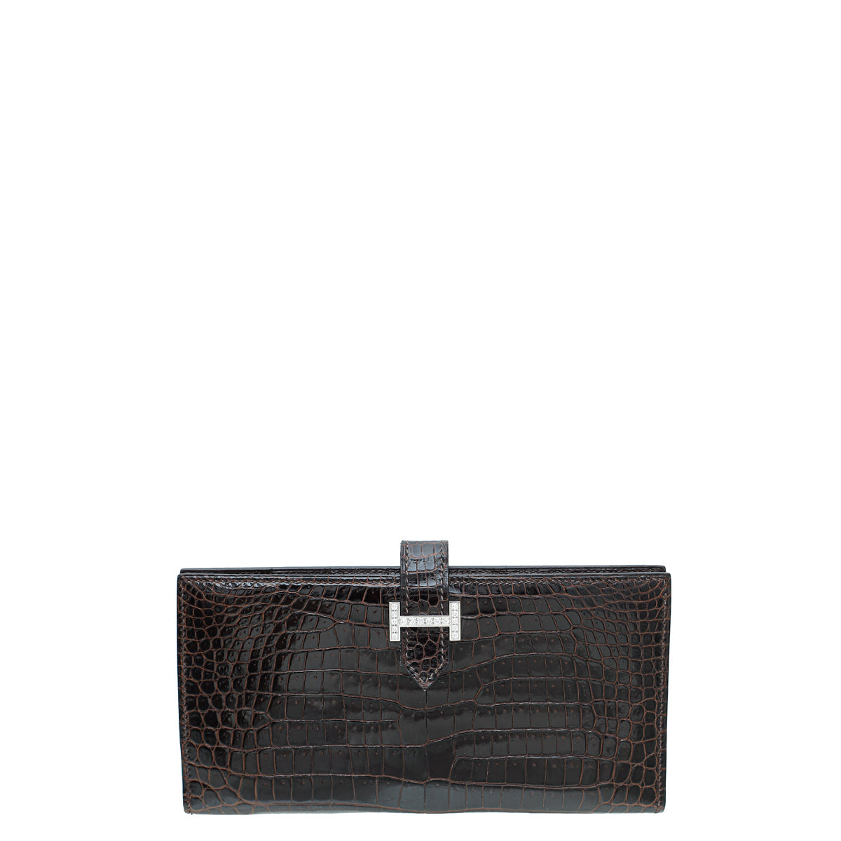 Hermes Havane Shiny Porosus Crocodile Diamond Bearn Wallet