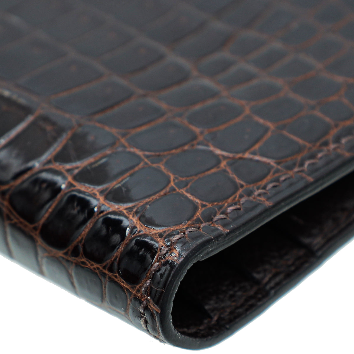 Hermes Havane Shiny Porosus Crocodile Diamond Bearn Wallet