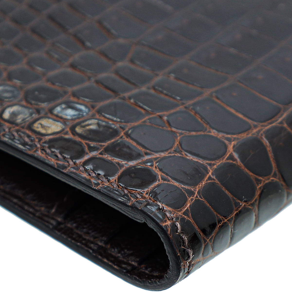 Hermes Havane Shiny Porosus Crocodile Diamond Bearn Wallet