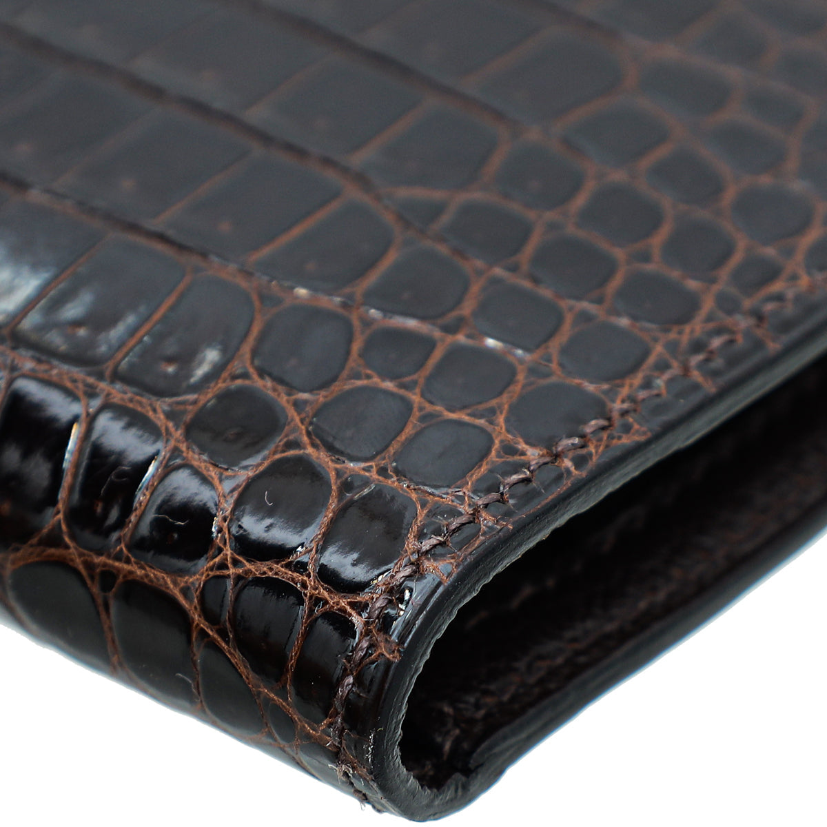 Hermes Havane Shiny Porosus Crocodile Diamond Bearn Wallet