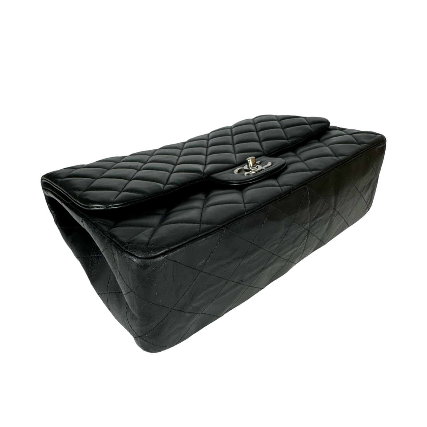 Chanel Classic Single Flap Jumbo Black Lambskin Silver