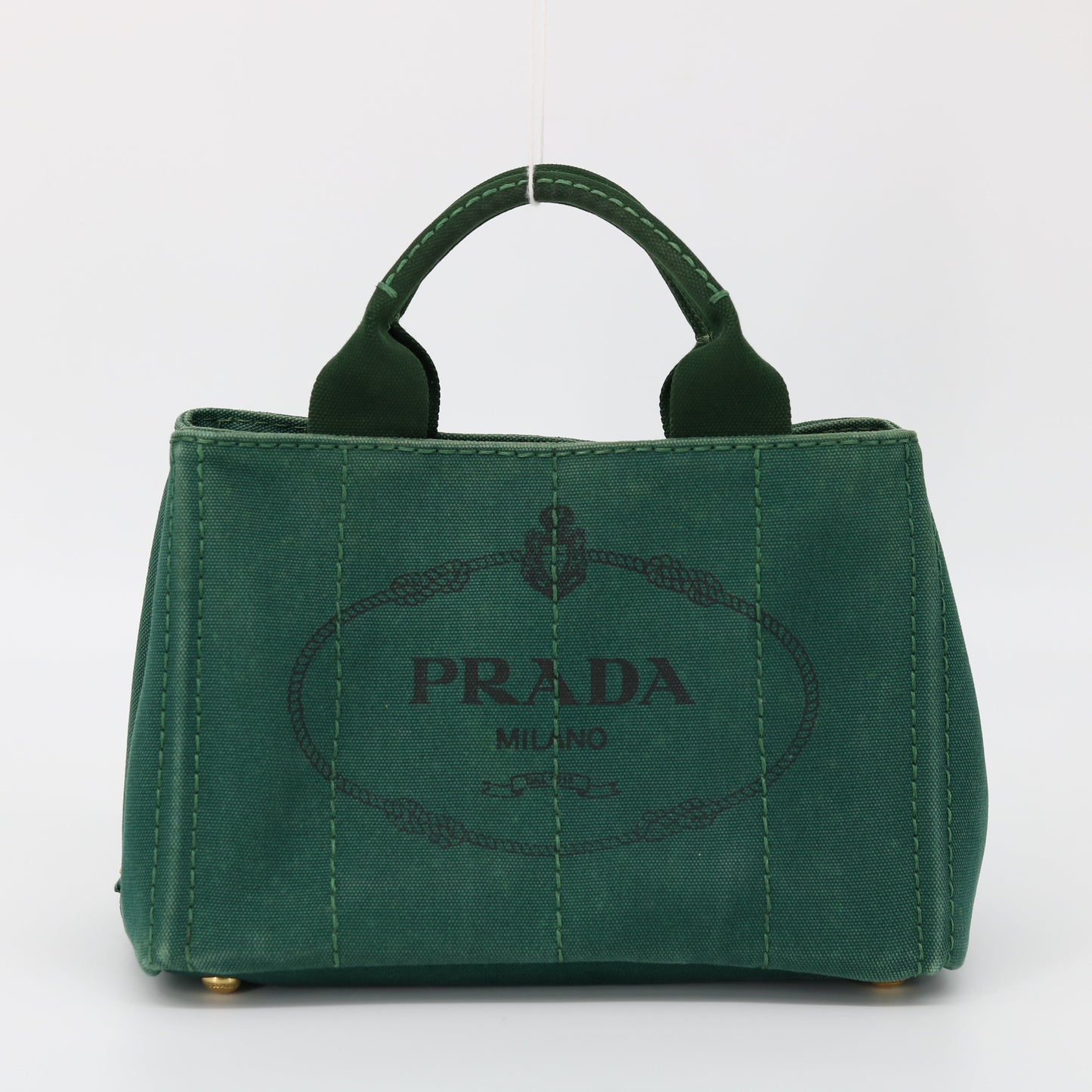 Prada Emerald Green Canvas Canapa Logo Tote