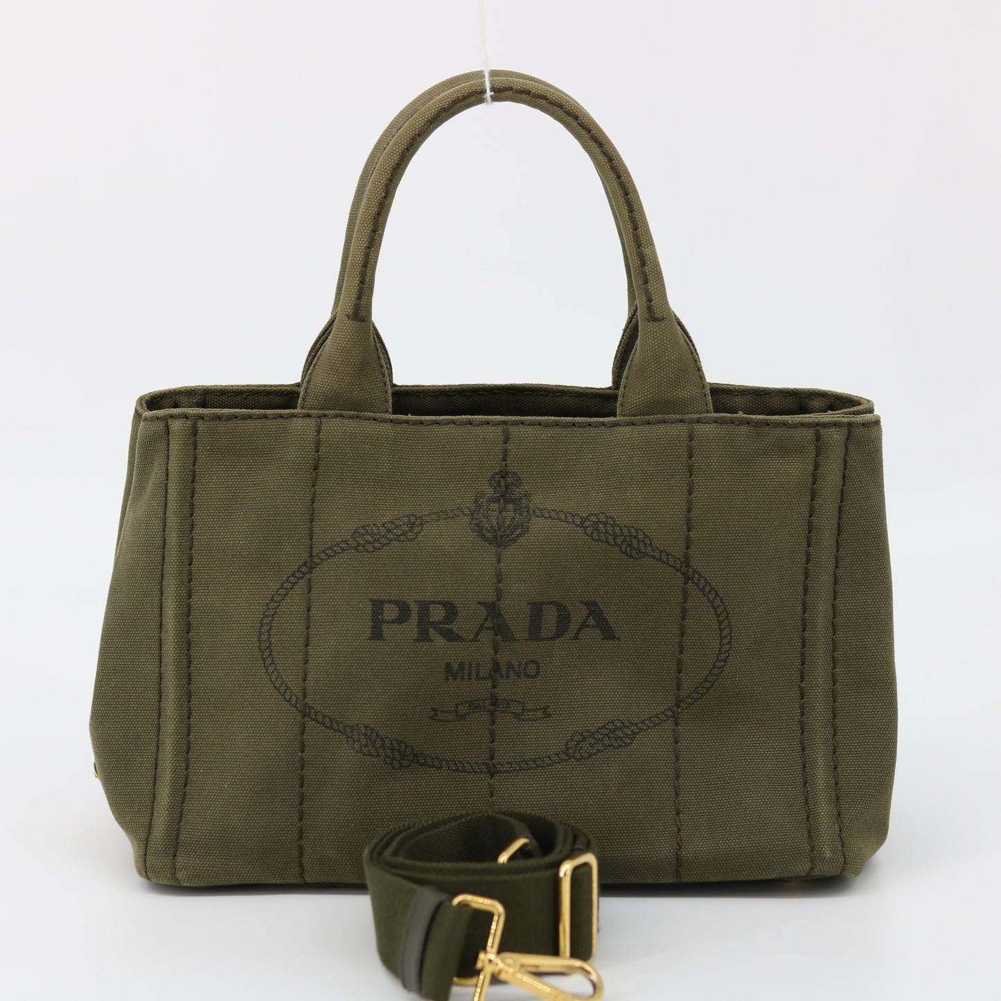 Prada Khaki Green Canvas Canapa Logo 2 Way Tote