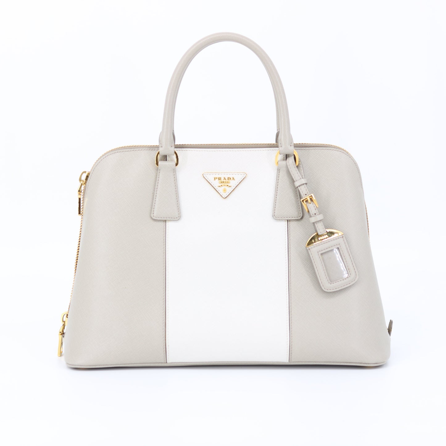 Prada Grey/White Saffiano Promenade Satchel Bag