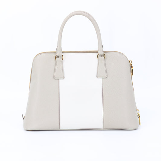 Prada Grey/White Saffiano Promenade Satchel Bag