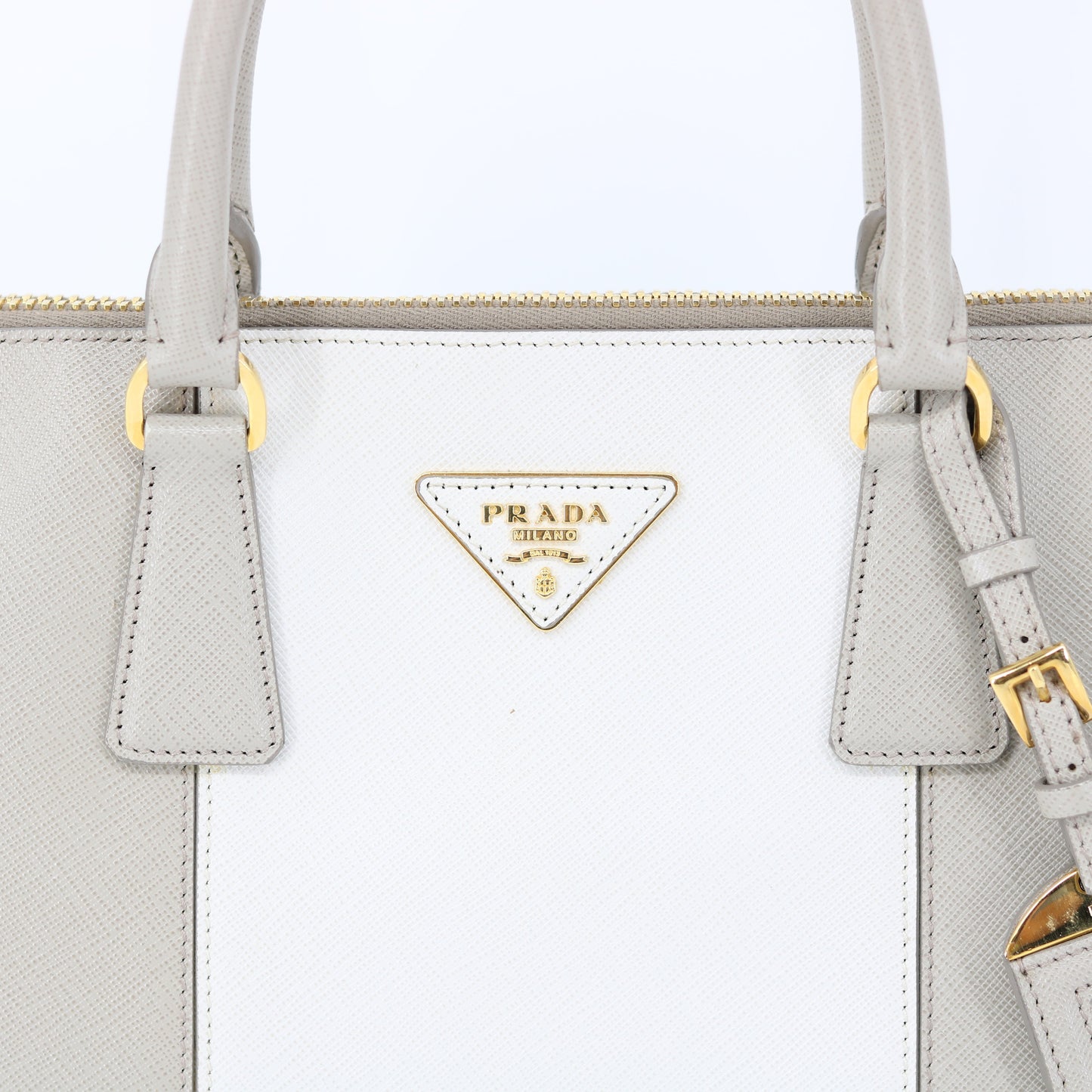 Prada Grey/White Saffiano Promenade Satchel Bag