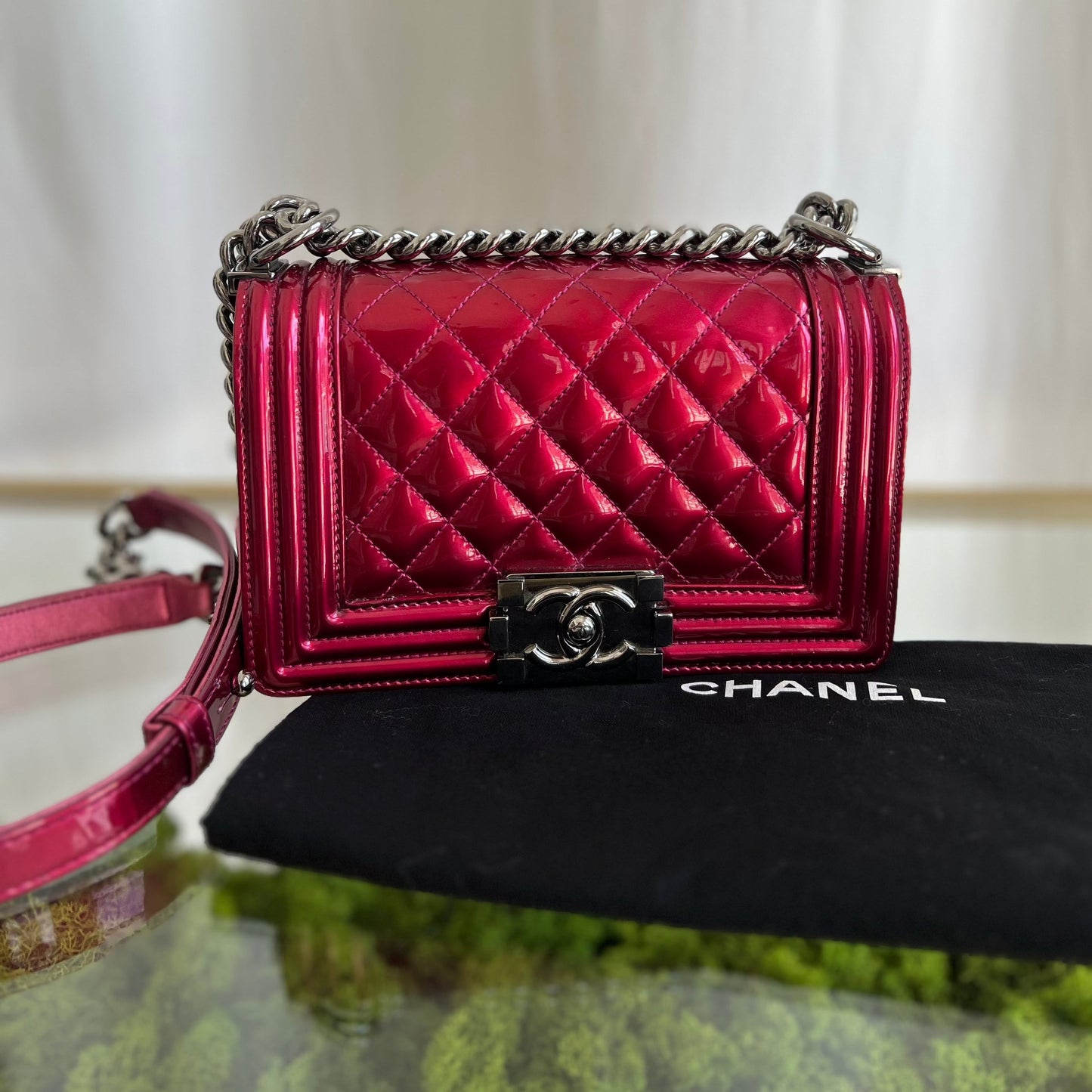 CHANEL Chanel Boy Small Pink Metallic Leather Shoulder Bag