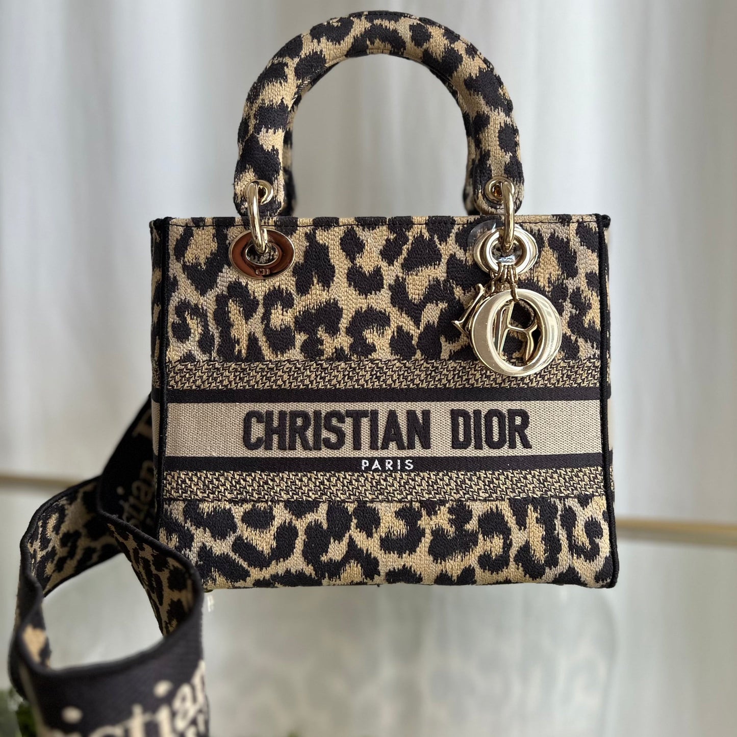 DIOR Lady D-Lite Medium Leopard Jacquard Two-Way Handbag