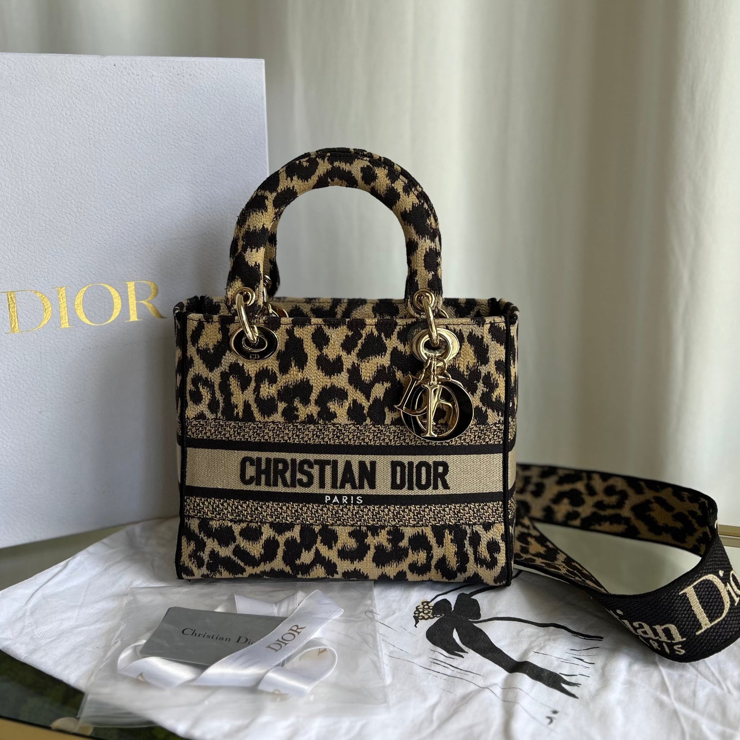 DIOR Lady D-Lite Medium Leopard Jacquard Two-Way Handbag