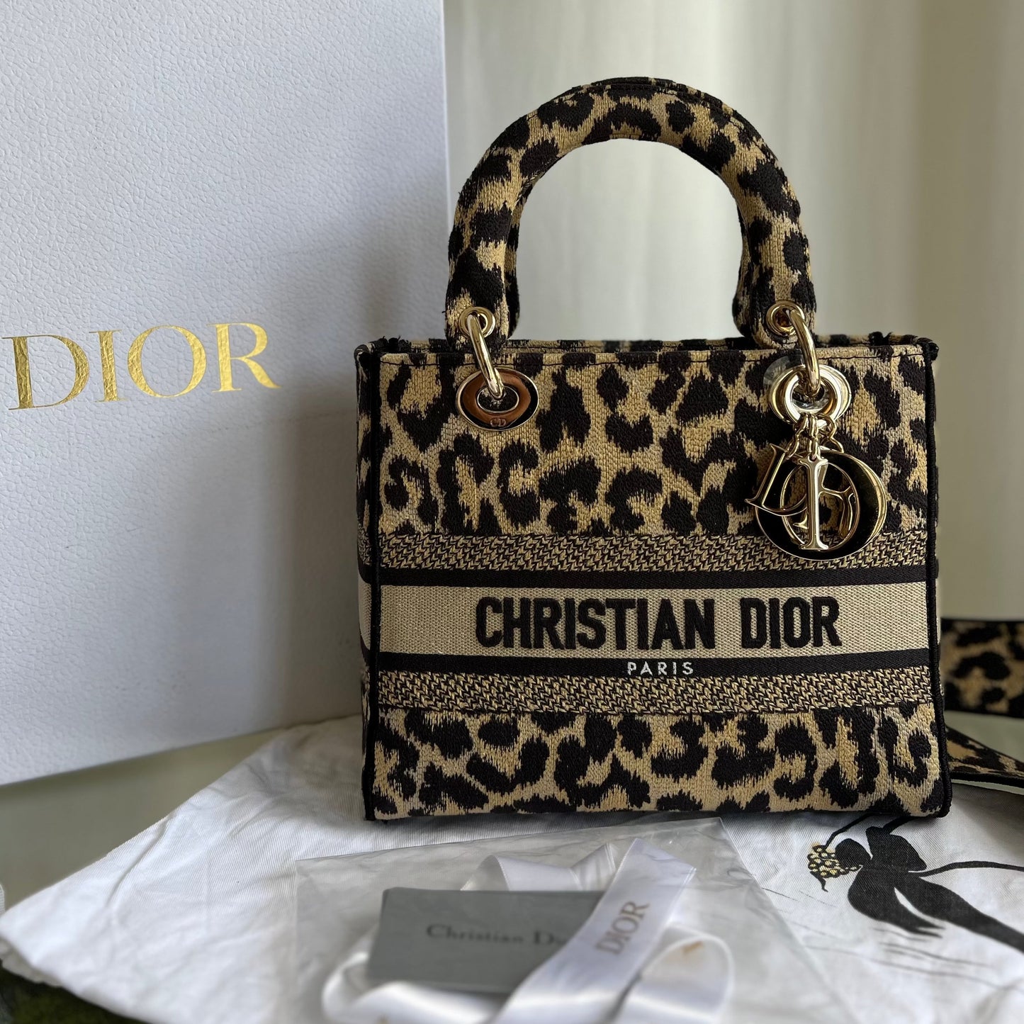 DIOR Lady D-Lite Medium Leopard Jacquard Two-Way Handbag