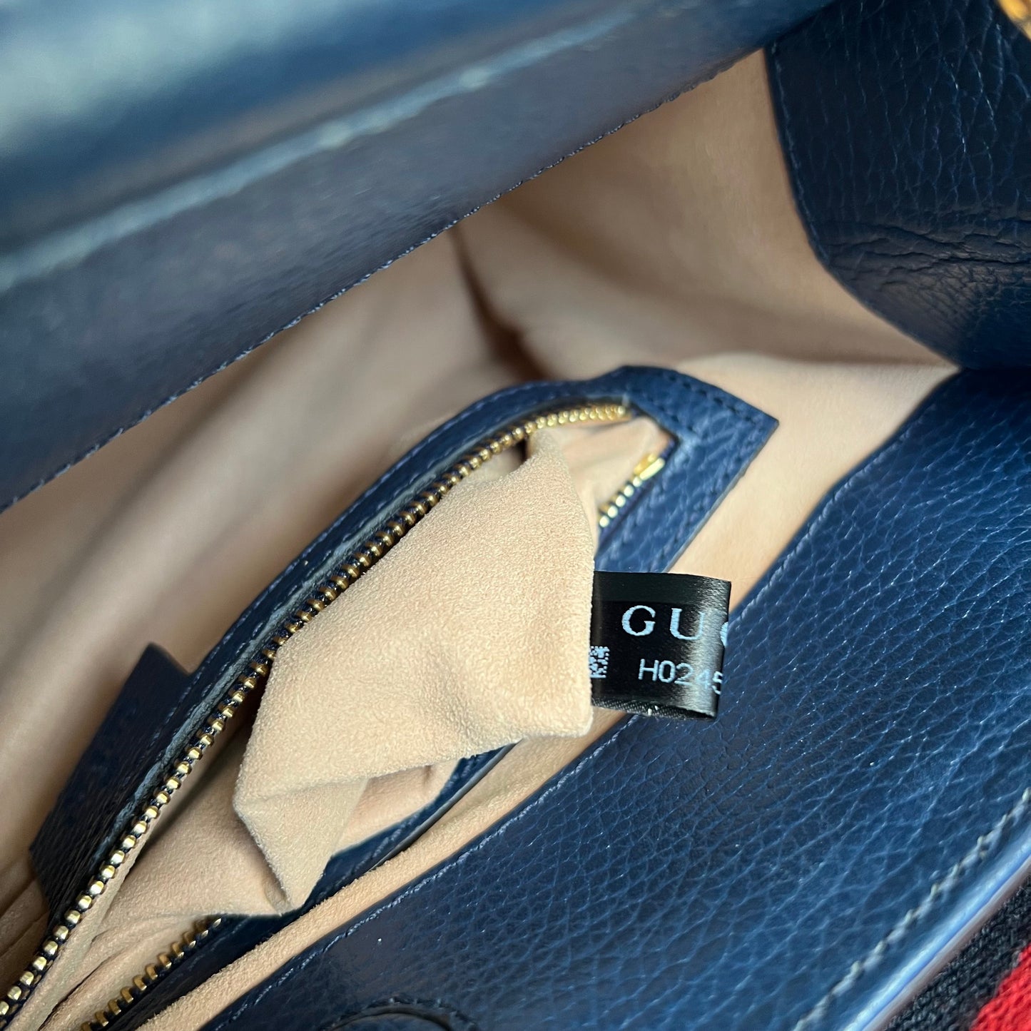 GUCCI Navy Blue Leather Nymphaea Top Handle Satchel