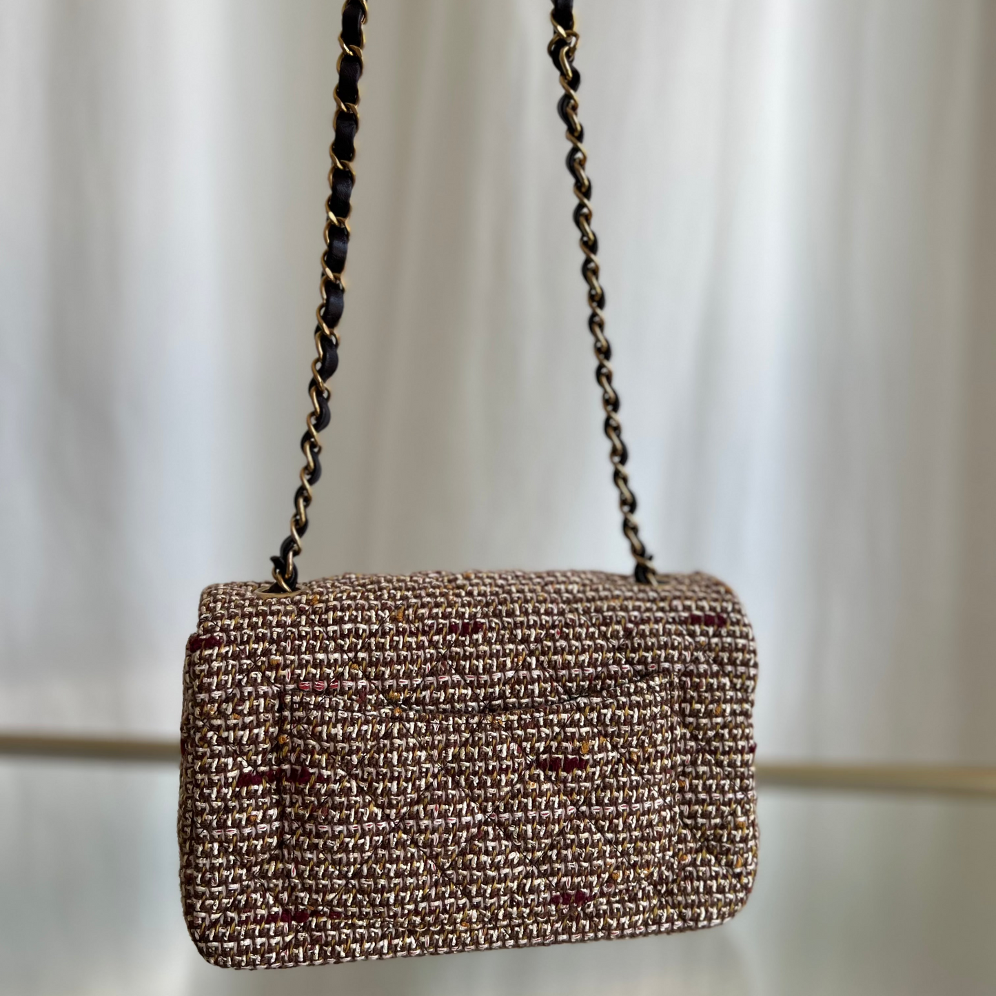 CHANEL Brown Matelasse Tweed Mini Shoulder Bag