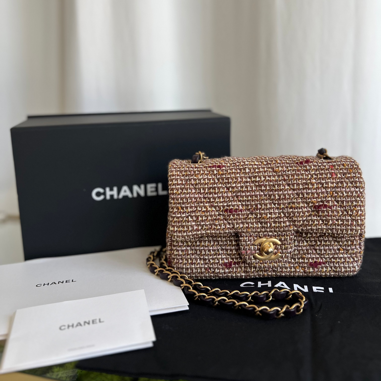 CHANEL Brown Matelasse Tweed Mini Shoulder Bag