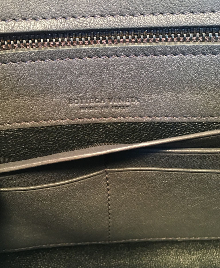 Bottega Veneta Woven Grey and Purple Leather Zip Wallet