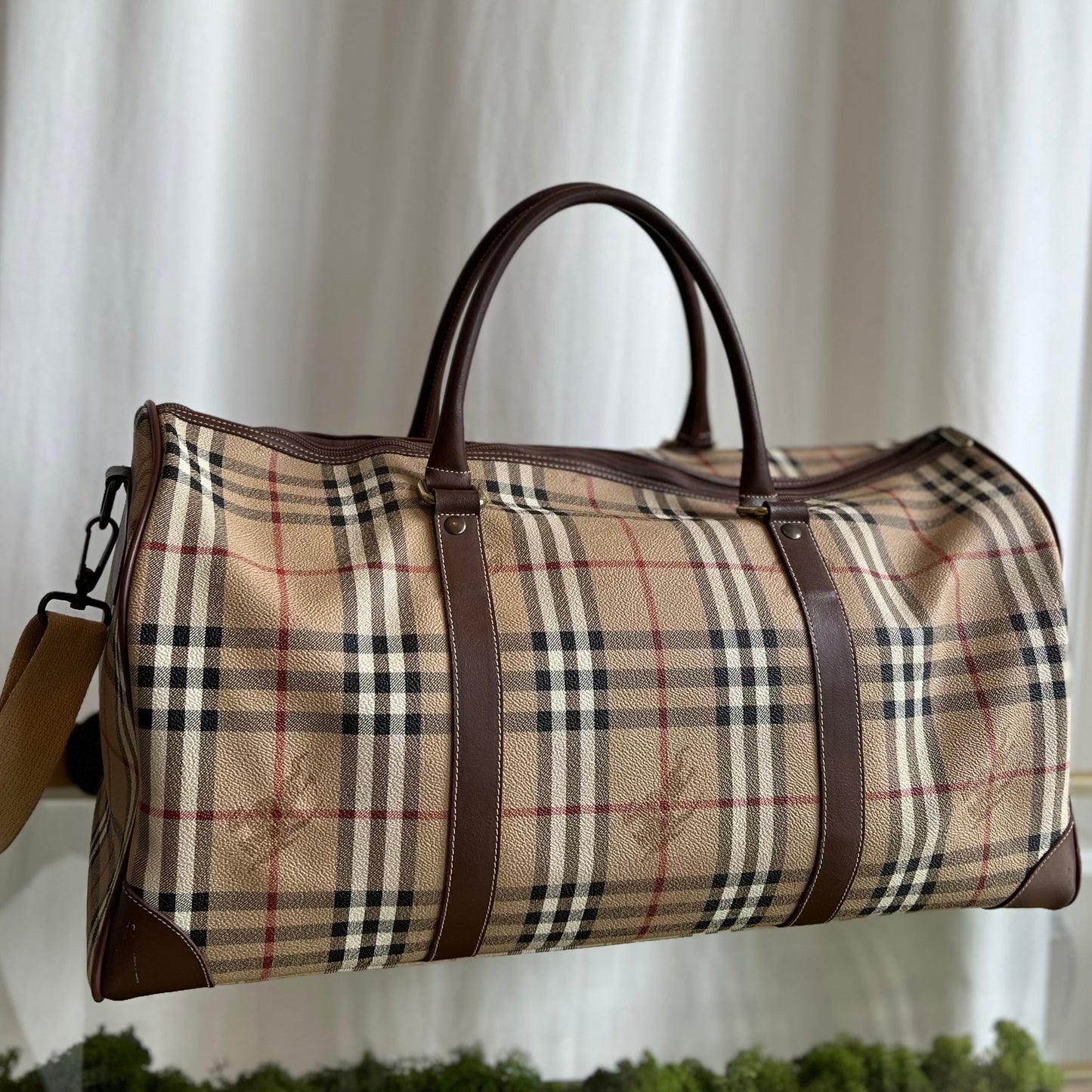 BURBERRY Brown Leather Boston Duffle Bag