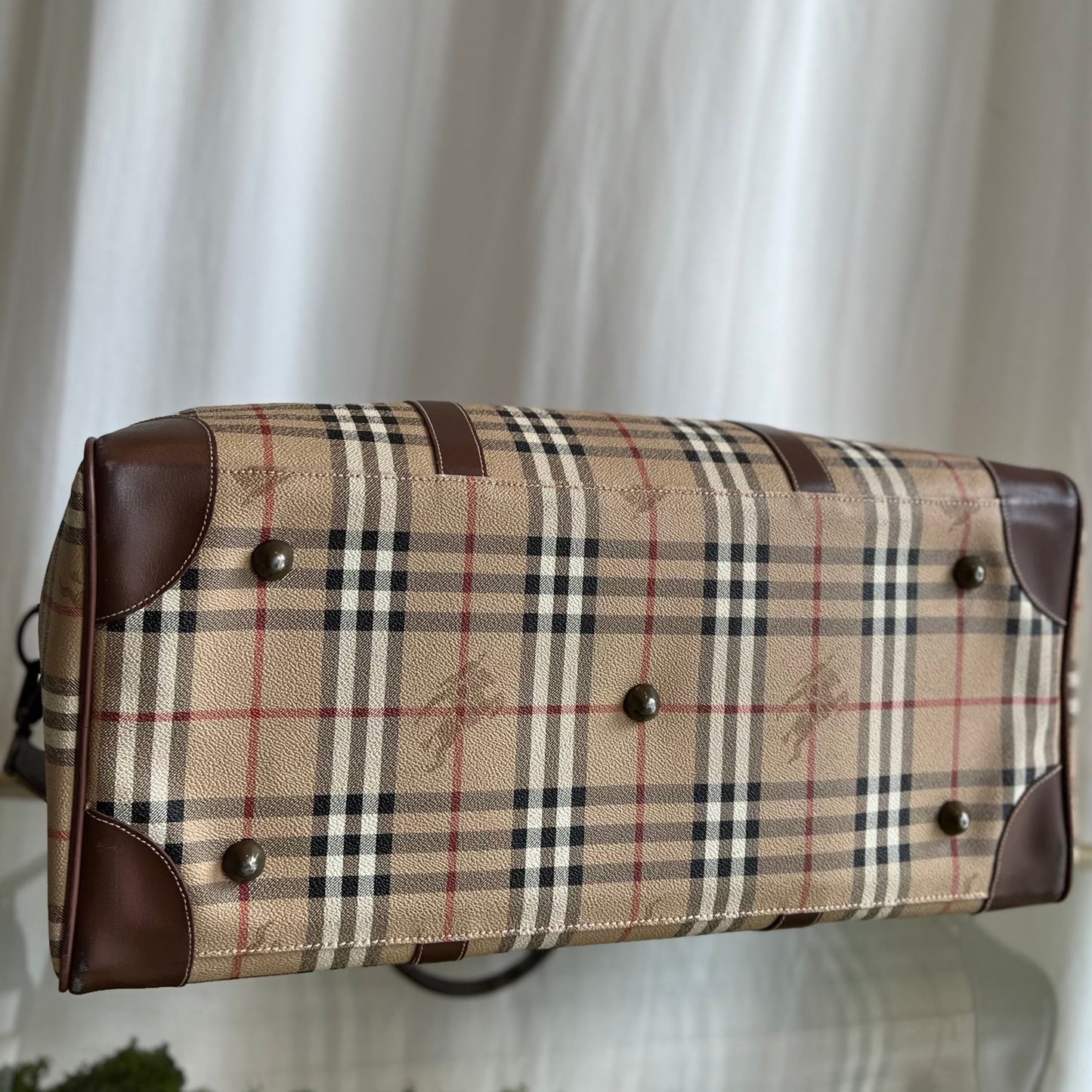 BURBERRY Brown Leather Boston Duffle Bag