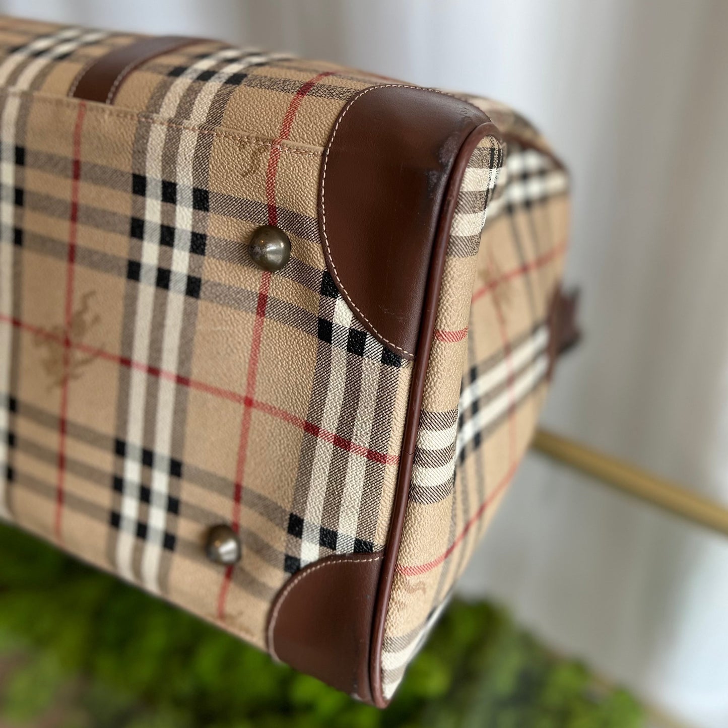 BURBERRY Brown Leather Boston Duffle Bag