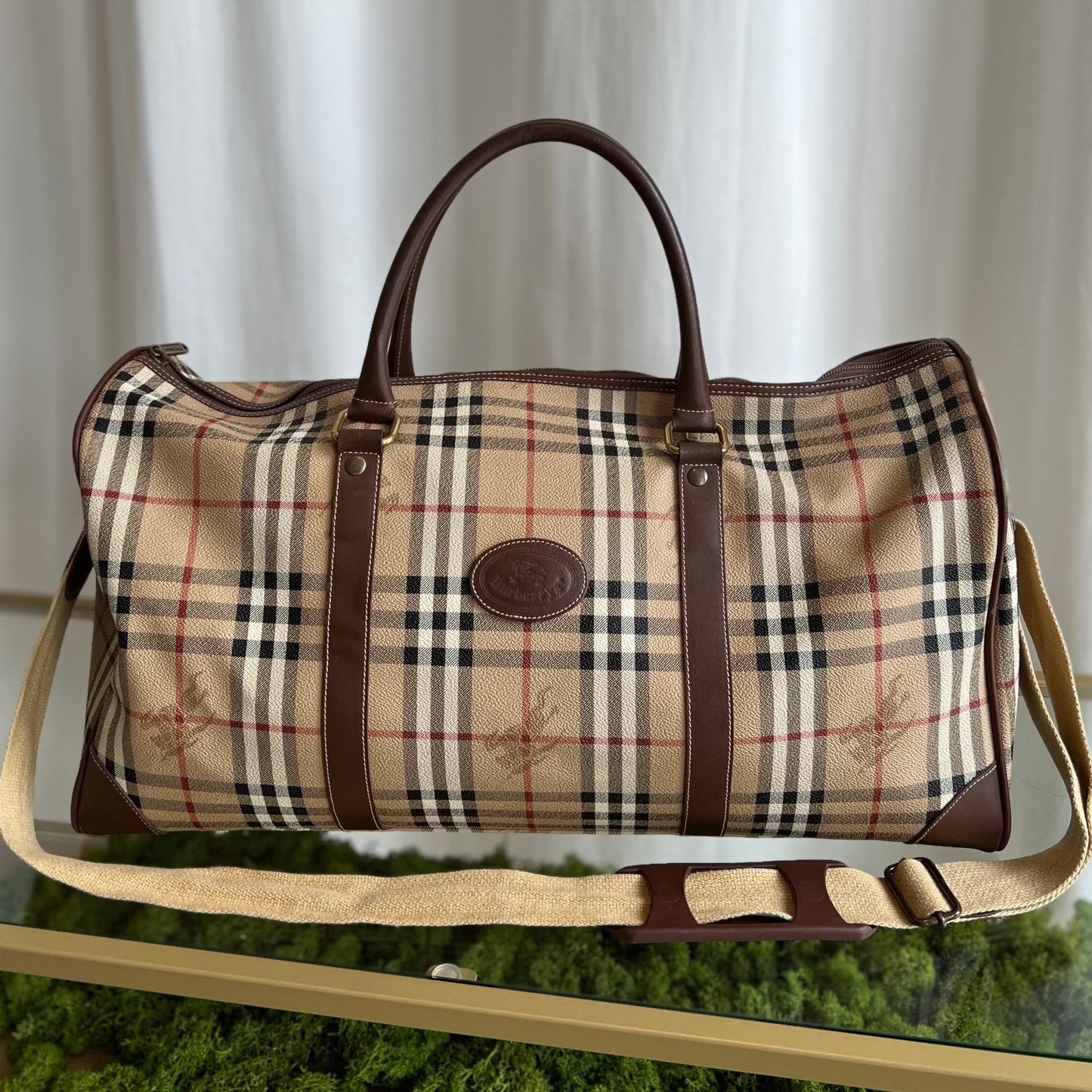 BURBERRY Brown Leather Boston Duffle Bag