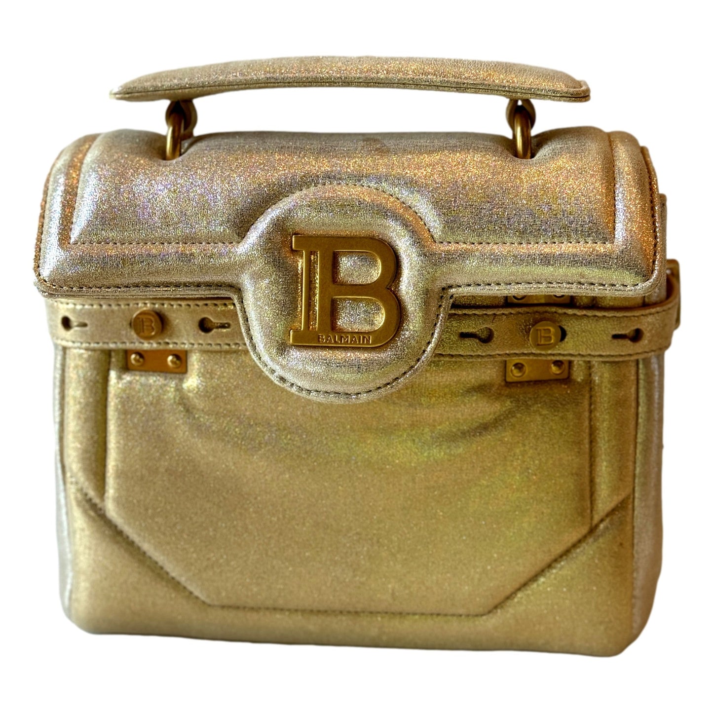 Balmain B-Buzz 23 Metallic Gold Tote Crossbody Shoulder Bag Calf Leather