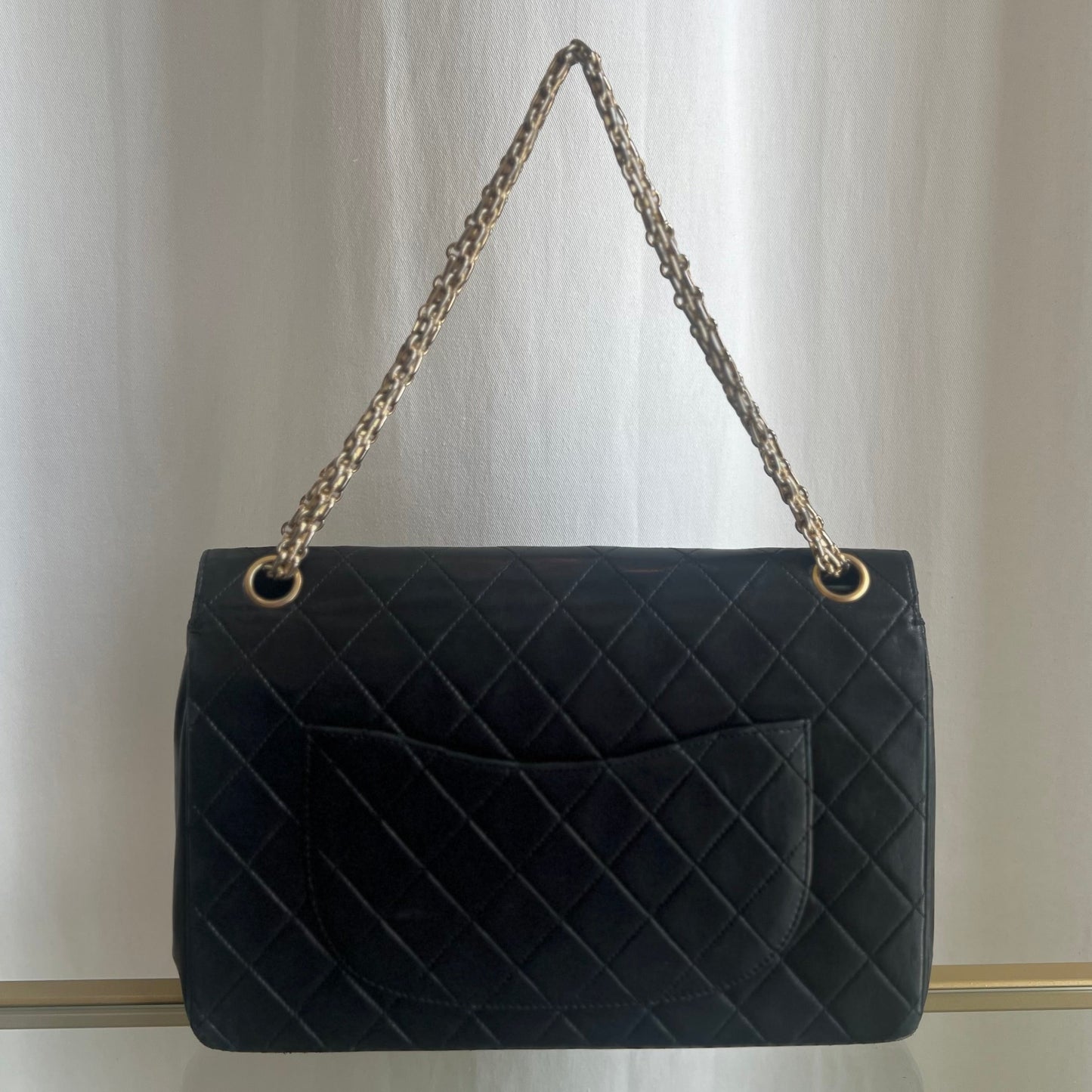 CHANEL Black Leather Quilted Double Flap Chain Shoulder Bag