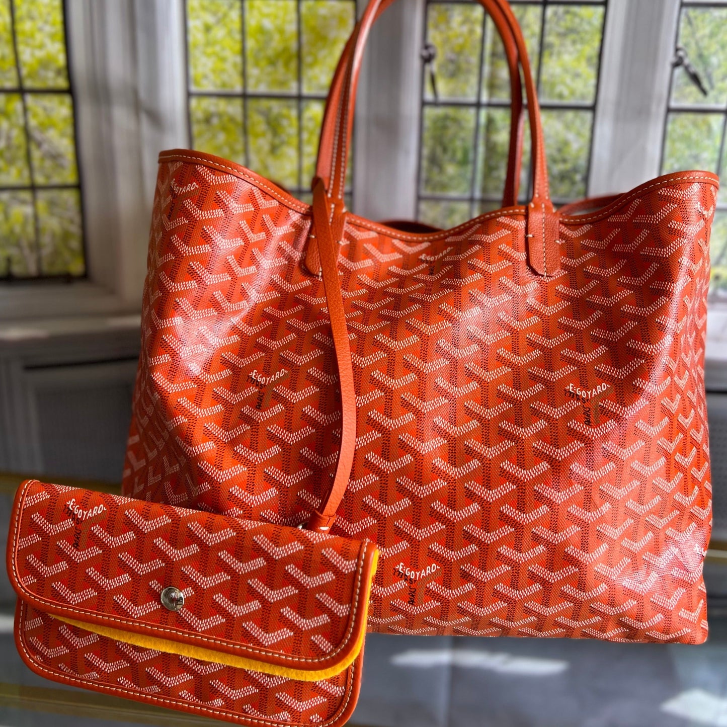 GOYARD Saint Louis PM Tote Bag Orange Coated Canvas Leather