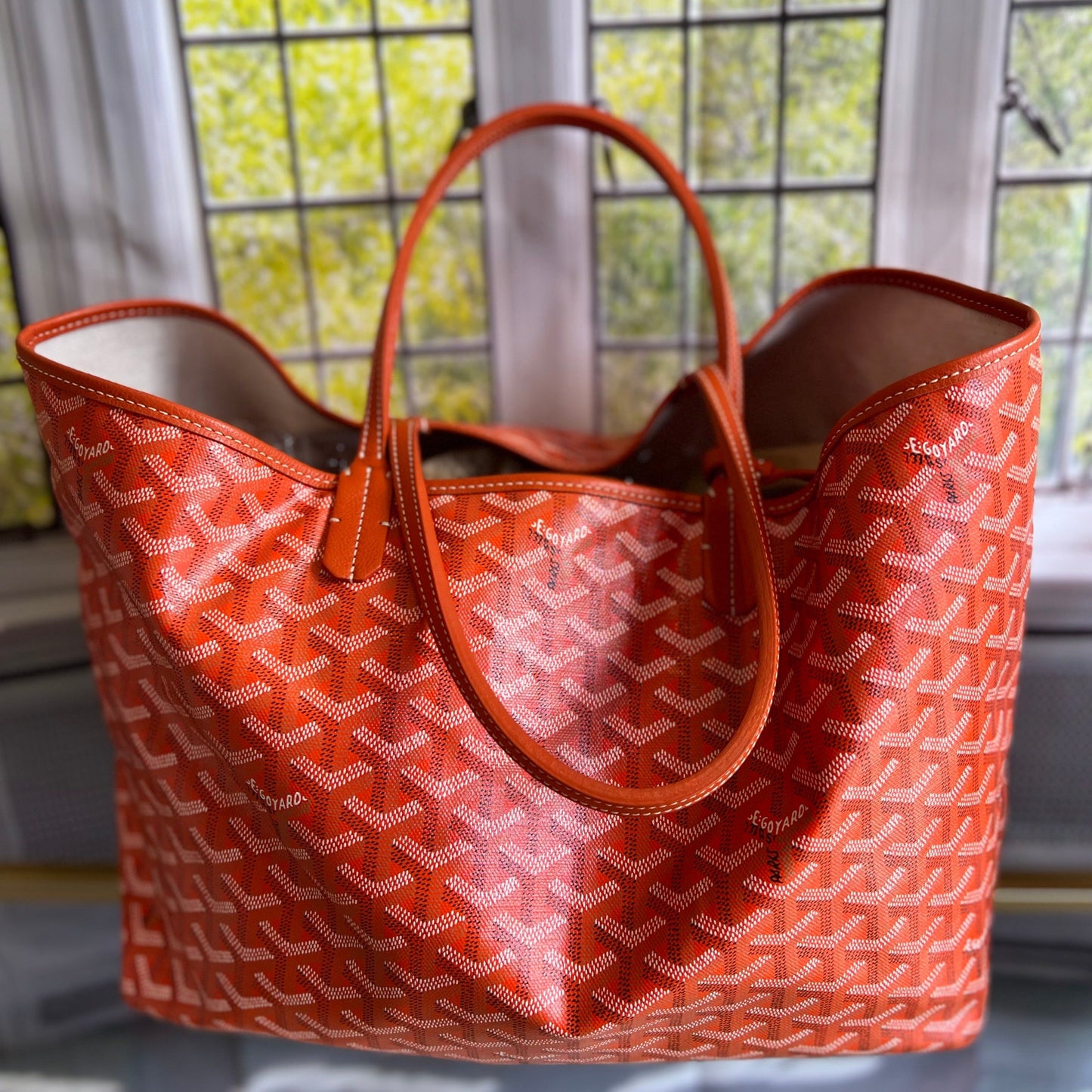 GOYARD Saint Louis PM Tote Bag Orange Coated Canvas Leather