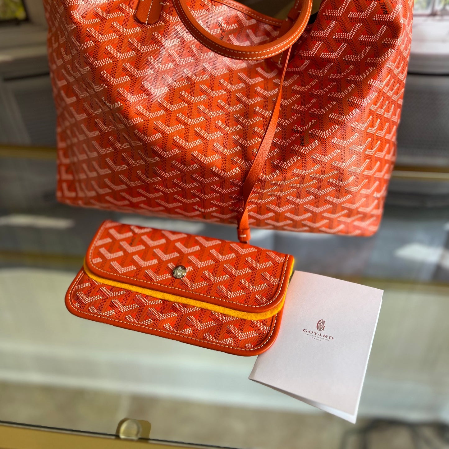 GOYARD Saint Louis PM Tote Bag Orange Coated Canvas Leather