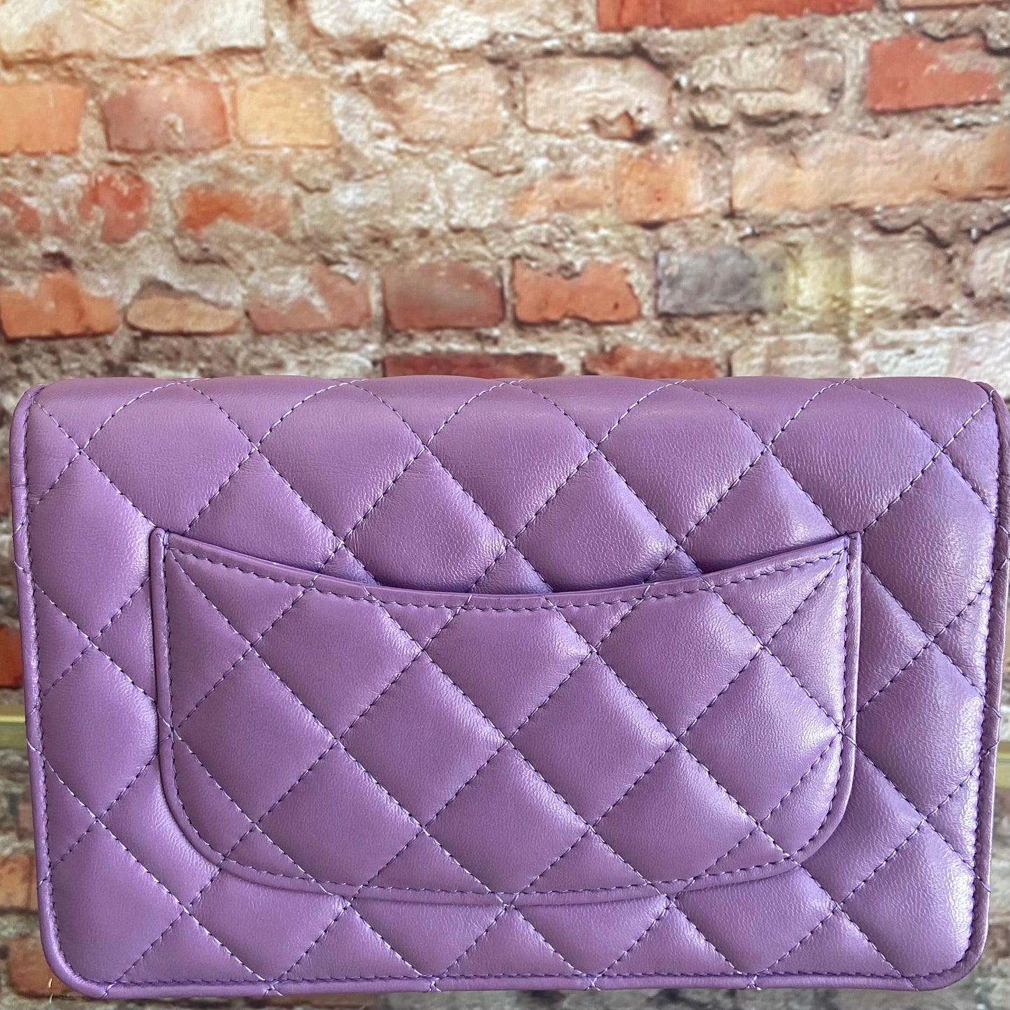 CHANEL Purple Matelasse Lambskin Wallet On Chain