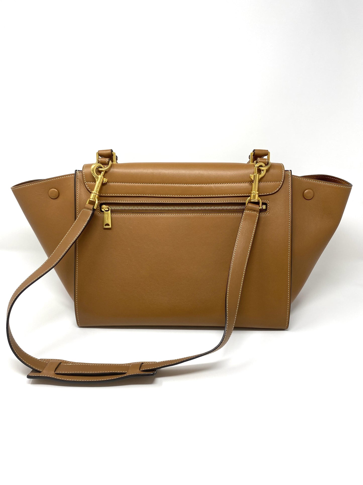 CÉLINE TRAPÈZE MEDIUM CALF LEATHER HANDBAG IN CAMEL