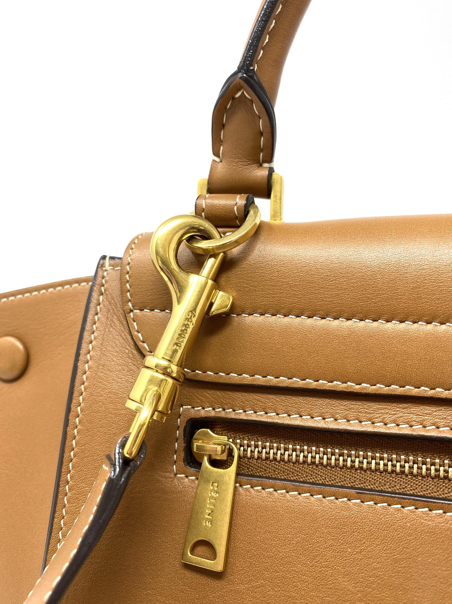 CÉLINE TRAPÈZE MEDIUM CALF LEATHER HANDBAG IN CAMEL