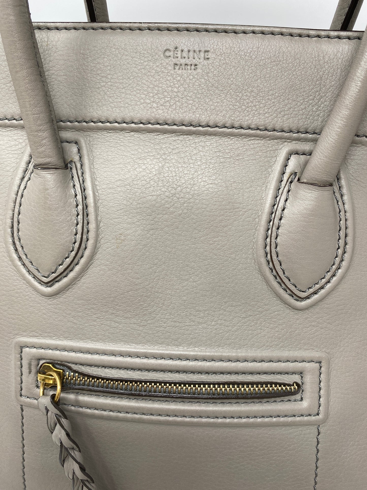 CÉLINE PHANTOM MEDIUM LUGGAGE LEATHER TOTE IN GREY