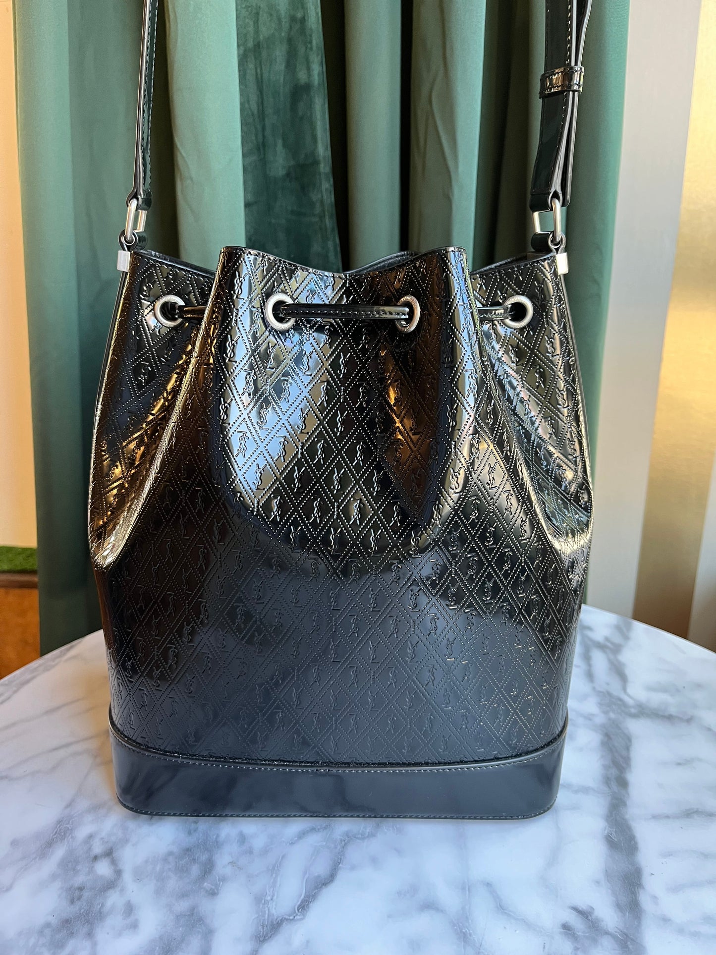 SAINT LAURENT Le Monogram Spazzolato Drawstring Bucket Bag