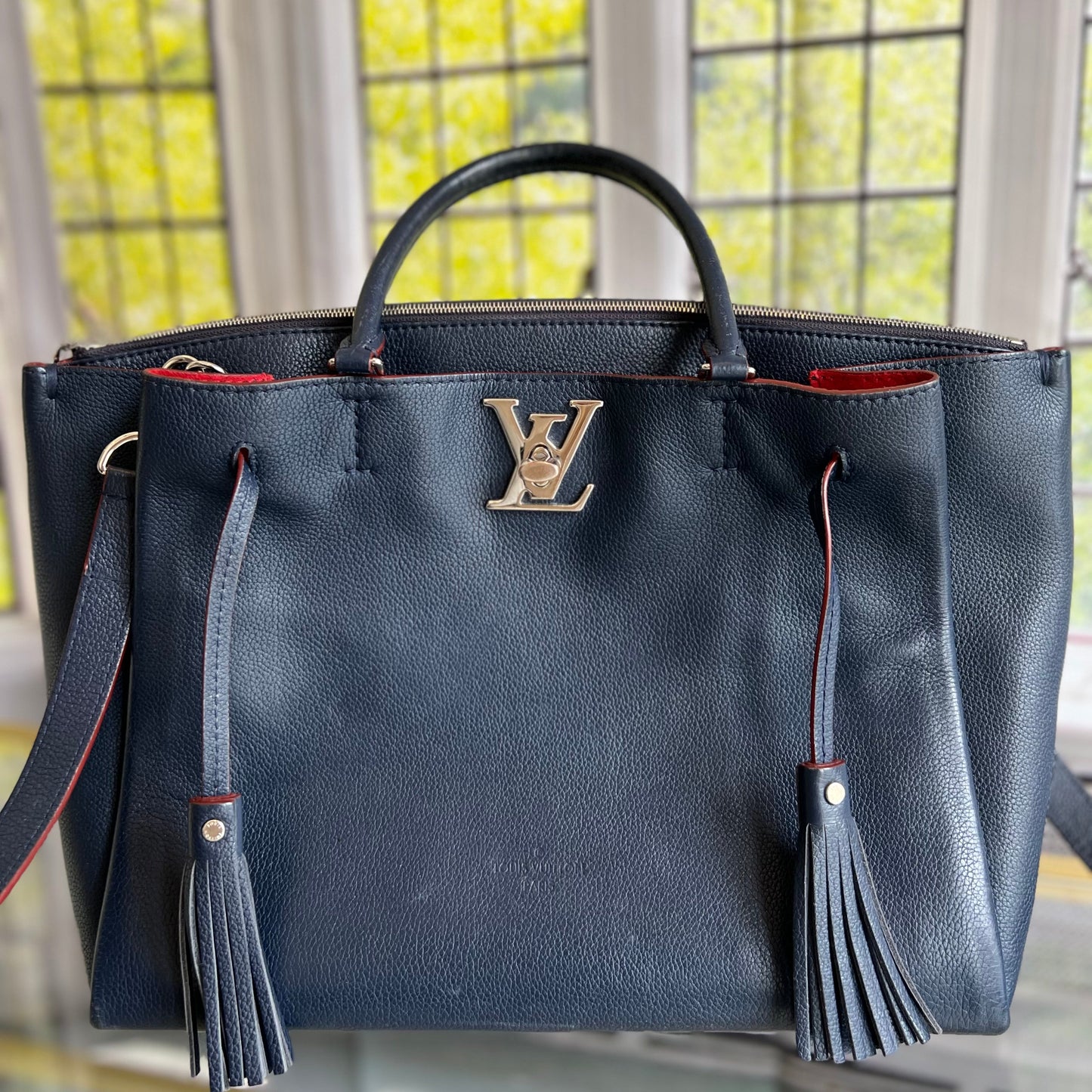 LOUIS VUITTON Lock me Tote Bag Marine Rouge Calf Leather