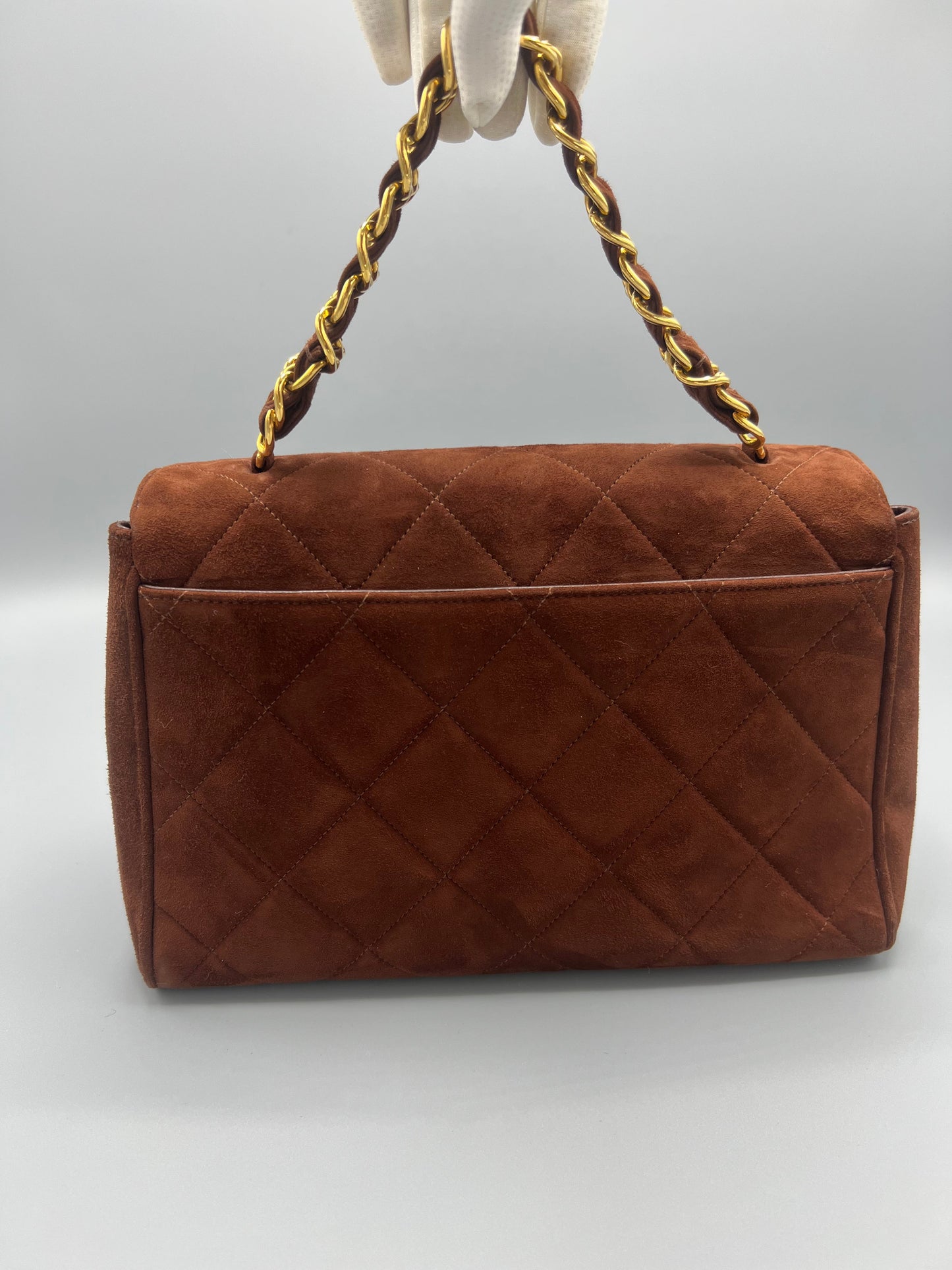 Rare Chanel Vintage quilted suede single flap bag